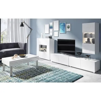 Obývací stěna Obývací stěna CALABRINI b | 300 cm + stolek 110x63,5 cm | 5 dílů K | bílá lesk