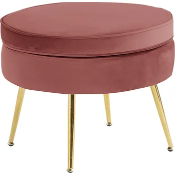 Taburet Luxusní taburet, růžová Velvet látka / chrom zlatý, Art-deco, NOBLIN TYP 1