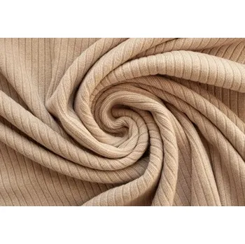 Žebrovaný úplet BÉŽOVÝ - Svetrovina - Béžová, 155 cm