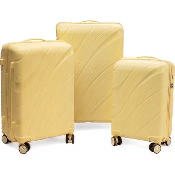 Žlutá sada 3 luxusních skořepinových kufrů "Tide" - vel. M, L, XL