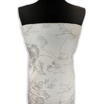 Metráž - Brokát Pes/Metal BÉŽOVOSTŘÍBRNÝ KVĚT - Béžovostříbrný, 135 cm