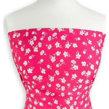 Šatovka RŮŽOVÁ S BÍLÝMI KVÍTKY - látka na letní šaty - Růžová/bílá, 140 cm