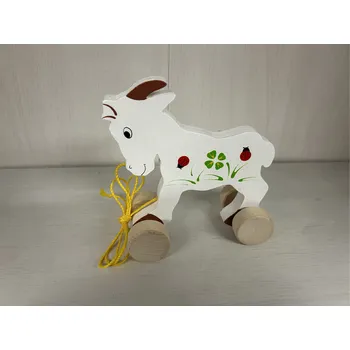 Dřevěná hračka Dřevotéka Dřevěný kozel na kolečkách se šňůrkou - bílý Dřevěný kozel na kolečkách se šňůrkou - bílý