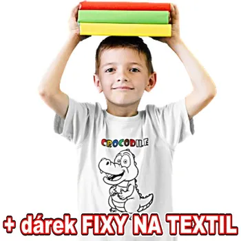 omalovánky Dětské tričko k vymalování - Krokodýl + 6ks Fixy na textil