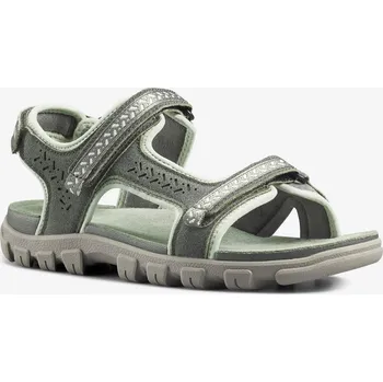 Dámské sandále QUECHUA Dámské turistické kožené sandály NH 500 36 BÉŽOVÁ|ZELENÁ|ŠEDÁ