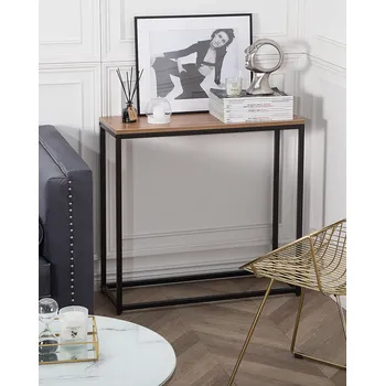 Konferenční stolek Konzolový stůl hnědý černý MDF stolní kovový rám dřevěný vzhled obdélníkový průmyslový Beliani