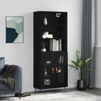Příborník do zásuvky vidaXL Skříň highboard 69,5 x 34 x 180 cm kompozitní dřevo [3189287] Barva: Černá