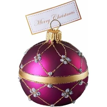 Vánoční dekorace Skleněná jmenovka fialová dekor