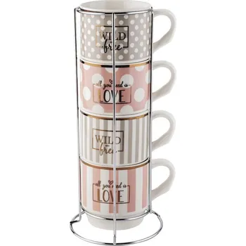 Florina Hrnky Love and Wild 330 ml sada 4 ks šedá/bílá/starorůžová 4x330 ml , 12x12x28 cm 4 x 330 ml