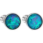 Stříbrné náušnice pecky se syntetickým opálem zelené kulaté 11001.3