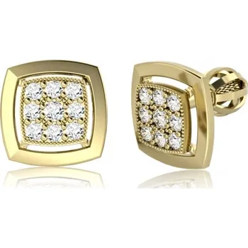 Náušnice Couple, Nepřehlédnutelné peckové náušnice Kostka, žluté zlato se zirkony, 585-66-3-0347.0Z00.0.00.001.05