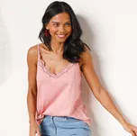 Blancheporte Jednobarevný top s úzkými ramínky a krajkou růžové dřevo 46/48