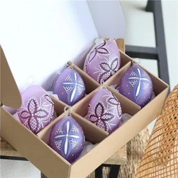 Velikonoční dekorace Set fialových kraslic s květinou