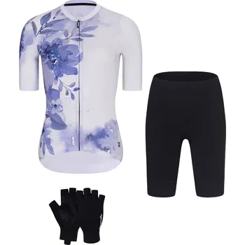 cyklistický dres RIVANELLE Cyklistický mega set - FLOWERY LADY - bílá/modrá/černá