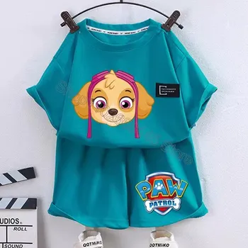 Tlapková Patrola - letní set kraťasy + tričko (zelený) Varianta: Skye, Velikost: 110