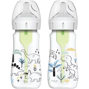 Kojenecká hygiena DR.BROWN'S Láhev kojenecká Anti-colic Wide Neck Dino 270ml, 2ks (WB92026)