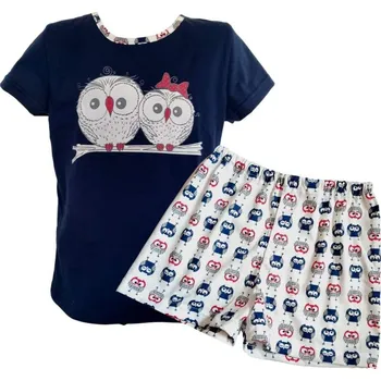 Dívčí pyžamo Dívčí letní pyžamo Betty Mode tmavě modré sovičky