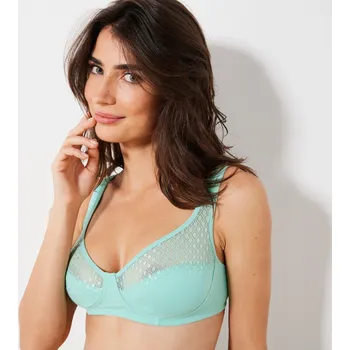 Podprsenka Blancheporte Sada 2 jednobarevných podprsenek Tropea zn. Confidence Lingerie z pružné bavlny a krajky, bez kostic zelená+žlutá 70B