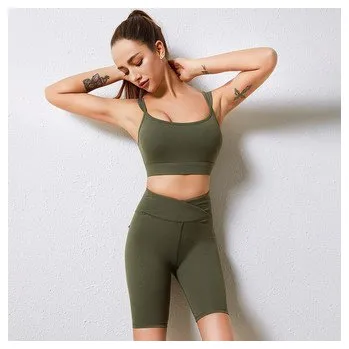 Sportovní set s krátkými legínami a kapsami, zelená XL