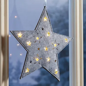 Vánoční dekorace LED Plstěná hvězda šedá