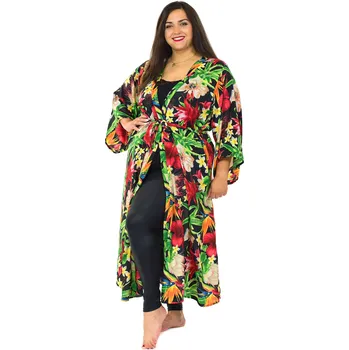 Dámský svetr Himalife Dlouhý kardigan Tropické květy - černá s barvami Velikost: UNI