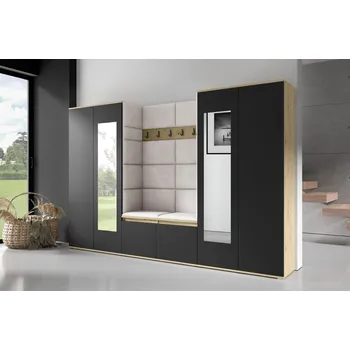 Šatní skříň Předsíňová stěna AMI 10 Žlutá Bez zrcadla Dub artisan/černá