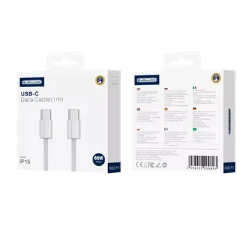 Datový kabel Kabel Jellico IP15 USB-C/USB-C 60W 1m nylonový oplet bílý