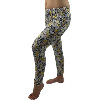 Dámské legíny NOVINKA- Dámské dlouhé legíny Barevné kvítí - Žluté