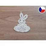 Vyšívaná krajková ozdoba - Velikonoční zajíček s vajíčkem