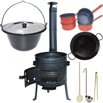 kotlíky Kotlíkový set Párty 2 v 1 smalt 39 FULL nerez poklice (gulášová souprava pro zahradní sešlost)