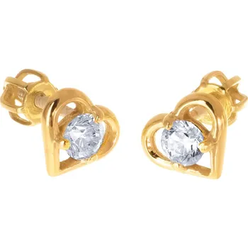 Náušnice Argento 66515 Pozlacené stříbrné náušnice - srdíčka, čirý kulatý zirkon
