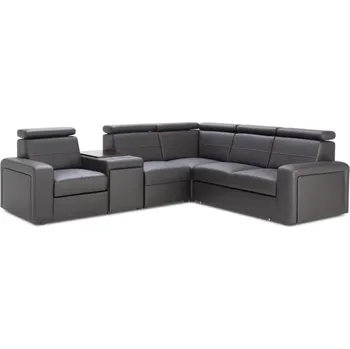 Sedací souprava Kožená sedací souprava LUCIO MAX, pravá, černá (červená nit)