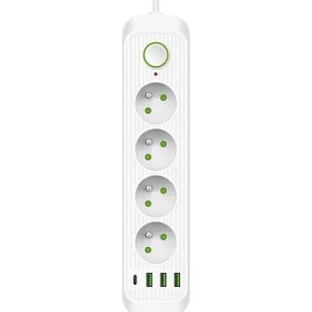 Prodlužovací kabel Prodlužovací kabel 4x230V s 3xUSB A a 1xUSB C bílý 1,5m