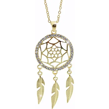 Módní doplněk JSB bijoux s.r.o. Zlatý ocelový náhrdelník s prořezávaným lapačem snů a s krystaly Swarovski Crystal