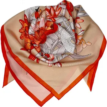 Šátek LOVESILK Klasický hedvábný šátek 90x90cm různé vzory Labuť (světle růžová/meruňková)