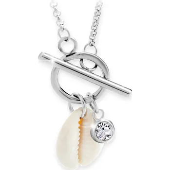 Náhrdelník JSB bijoux s.r.o. Ocelový náhrdelník s přírodní mušlí a s krystalem Swarovski Crystal