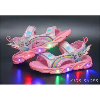 Dětská sálová obuv Frozen (Ledové království) Letní svítící sandálky se zapínáním na suchý zip s motivem "Frozen" - Elsa Barva: Růžová, Velikost EUR: 26