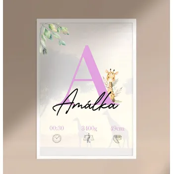 Plakát Plakát s údaji o narození HOLČIČKY-ŽIRAFA Rozměr plakátu: A4 (21 x 29,7 cm), Rámeček: Bez rámečku