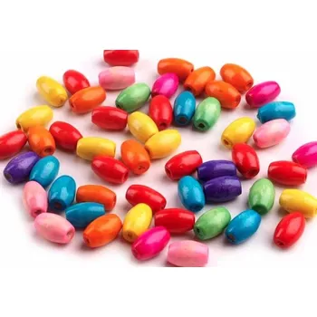 Dětské navlékací korálky Dřevěné korálky oliva 7x10 mm 20g mix 1