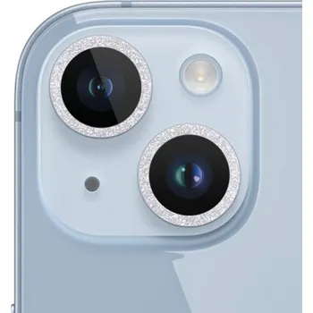 Tvrzené sklo se třpytivými rámečky k ochraně čoček fotoaparátu pro iPhone 14 / 14 Plus - stříbrné
