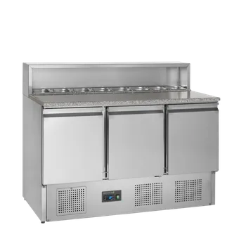 Lednice TEFCOLD PT 930 – Chladicí pizza stůl, 3-dveřový, s vanou na GN 1/6, 368 l, nerezový + mikrovlnná trouba zdarma