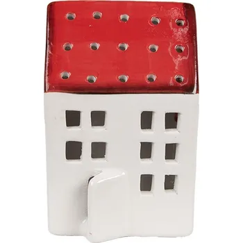 Vánoční dekorace Bílo-červená dekorace porcelánový domek - 8*7*12 cm