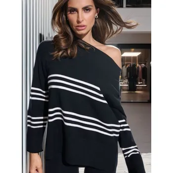 Dámský svetr Sinsay - Pruhovaný svetr - černá - 014AU-99X - 014AU-99X-XS-1