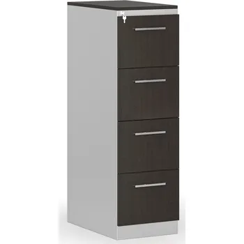 Kartotéka Kovová zásuvková kartotéka PRIMO s dřevěnými čely A4, 4 zásuvky, šedá/wenge