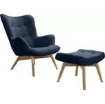 Křeslo Picolo s podnožkou, modrá / přírodní (amore AN 3339)