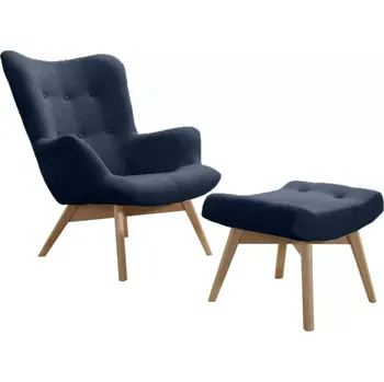 Křeslo Křeslo Picolo s podnožkou, modrá / přírodní (amore AN 3339)