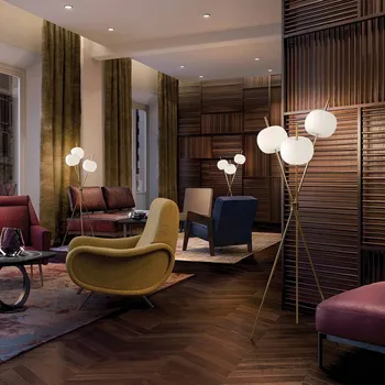 Lampička kdln LED stojací lampa Kushi, mosazná, výška 140 cm opal 3 x 4,6 W LED - Doprava zdarma