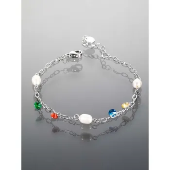 Náramek Prosperk Decentní řetízkový náramek z chirurgické oceli zdobený kamínky a perličkami S0255