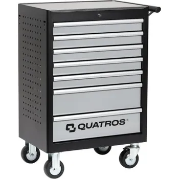 Dílenský vozík, nevybavený, 7 zásuvek, deska z nerezové oceli - QUATROS QS17073