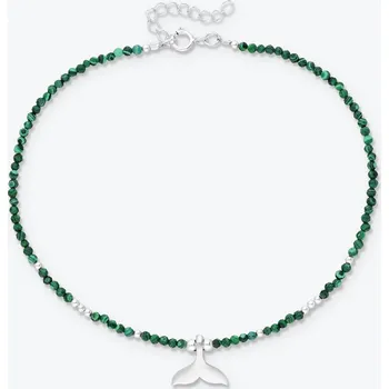 Řetízek Nákotník Ploutev ze stříbra a malachitu se stříbrnými korálky - Ag925